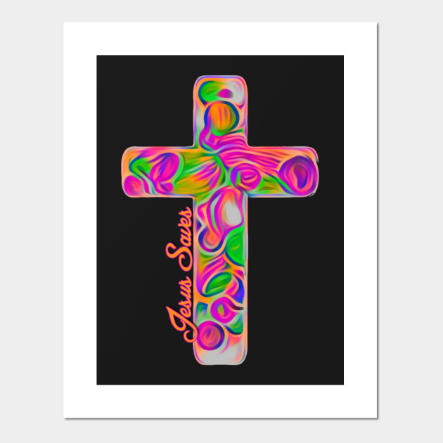 Jesus Saves Colorful Cross